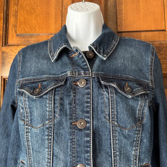 Style & Co Button Close Denim Jacket Petite Medium - Picture 2 of 16